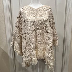 NWOT Raga BOHO Crochet Poncho Tan Size Large